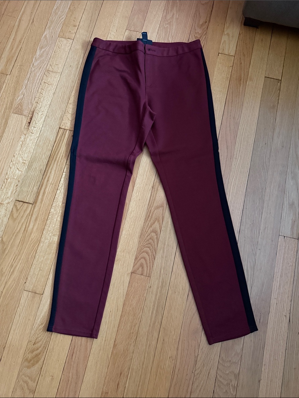 INC International Concepts Burgundy Leggings with Black Side Stripes
